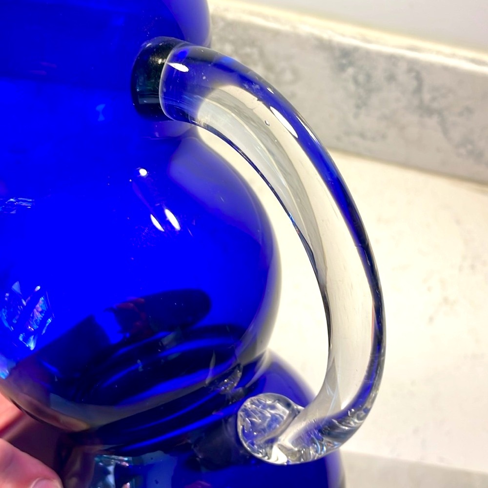Vintage Cobalt Blue Art Deco Bubble Pitcher Louie Glass Co. Excellent Condition - Picture 8 of 14